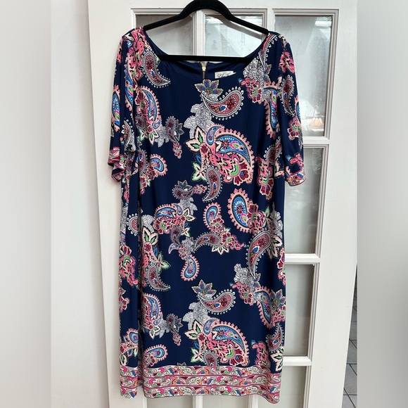 Eliza J. Navy Blue Floral Paisley Print Midi Cocktail Dress Women Plus Size 20W - Picture 1 of 11